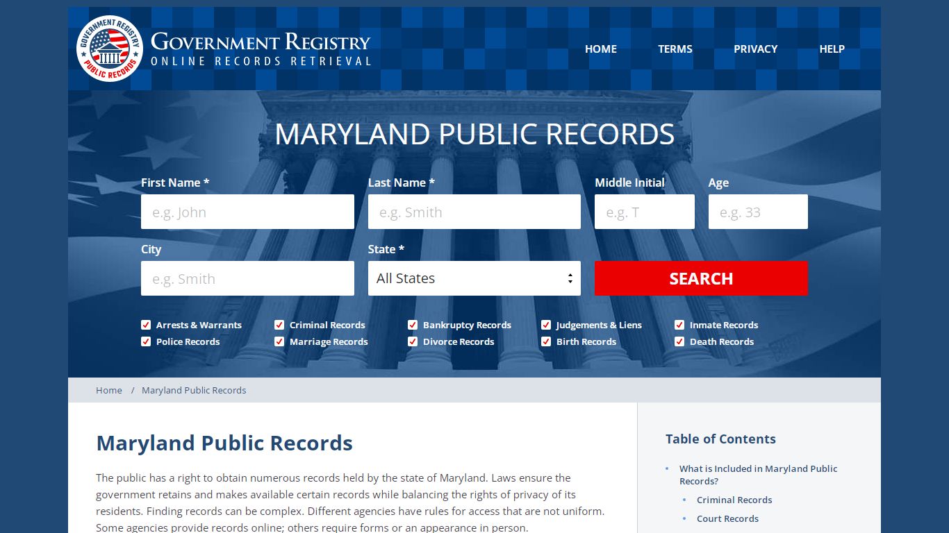 Maryland Public Records Public Records - GovernmentRegistry